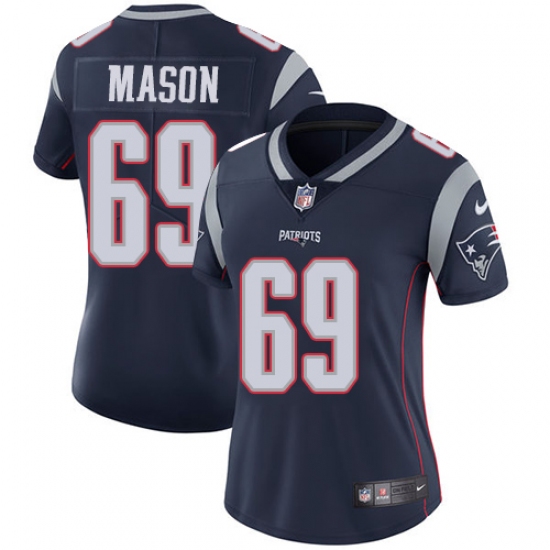 Women's Nike New England Patriots 69 Shaq Mason Navy Blue Team Color Vapor Untouchable Limited Player NFL Jersey