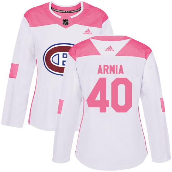 Women's Adidas Montreal Canadiens 40 Joel Armia Authentic White Pink Fashion NHL Jersey