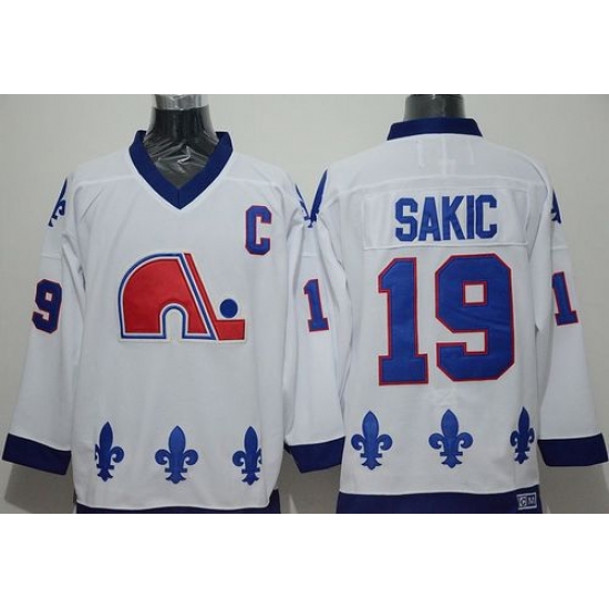 Nordiques 19 Joe Sakic Whtie CCM Throwback Stitched NHL Jersey