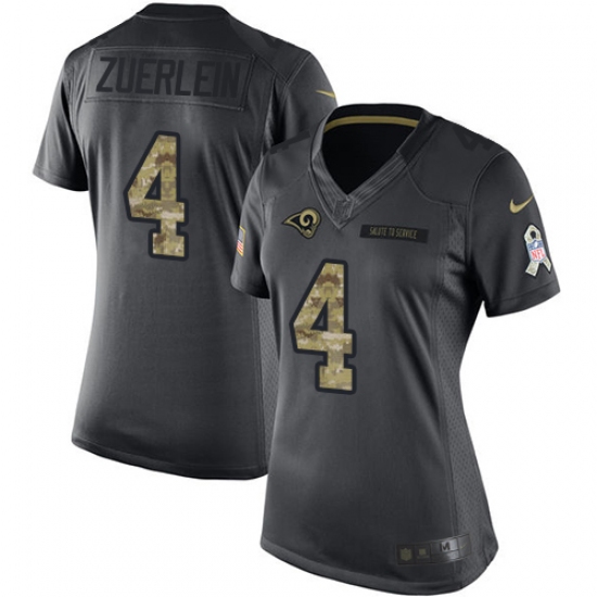 Women's Nike Los Angeles Rams 4 Greg Zuerlein Limited Black 2016 Salute to Service NFL Jersey