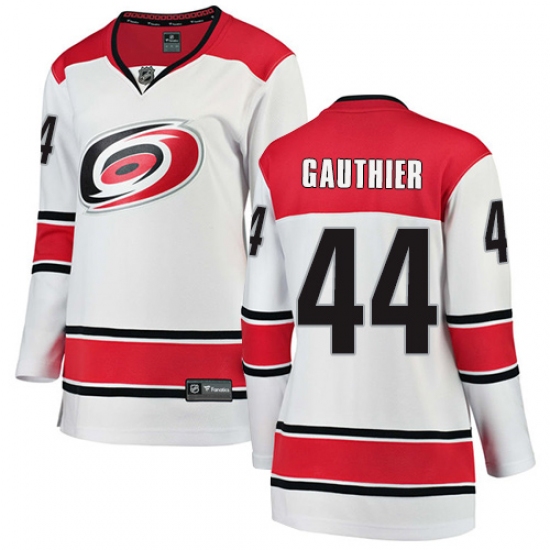 Women's Carolina Hurricanes 44 Julien Gauthier Authentic White Away Fanatics Branded Breakaway NHL Jersey