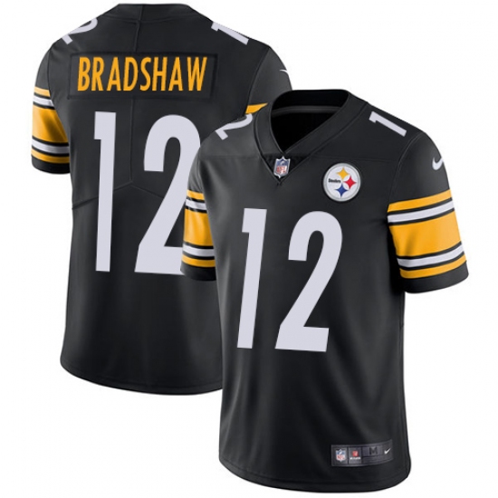 Men's Nike Pittsburgh Steelers 12 Terry Bradshaw Black Team Color Vapor Untouchable Limited Player NFL Jersey