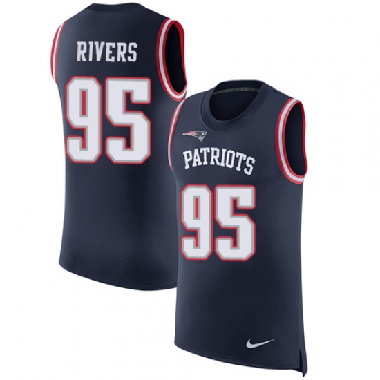 Men's Nike New England Patriots 95 Derek Rivers Limited Navy Blue Rush Player Name & Number Tank Top NFL Jersey