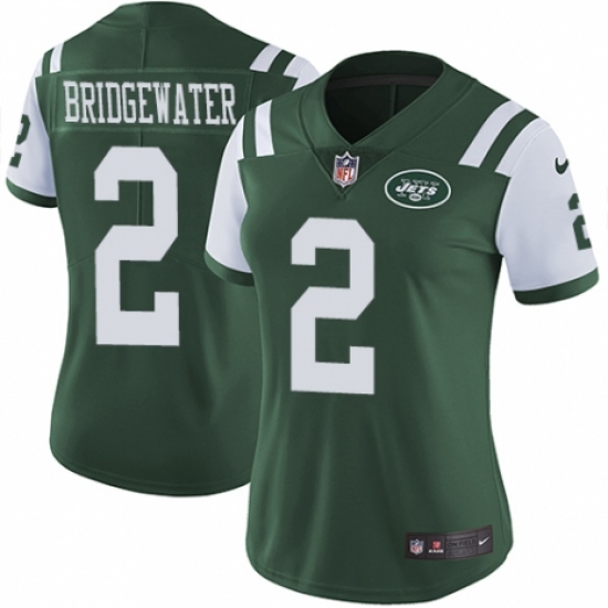 Women's Nike New York Jets 2 Teddy Bridgewater Green Team Color Vapor Untouchable Elite Player NFL Jersey