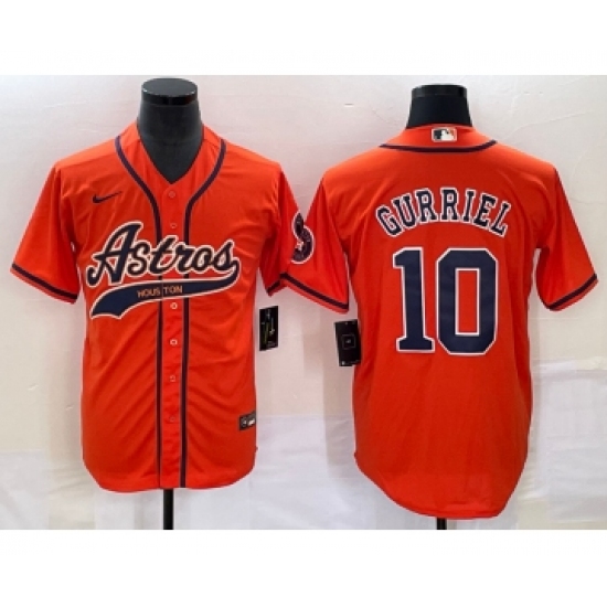 Men's Houston Astros 10 Yuli Gurriel Orange Cool Base Stitched Baseball Jersey