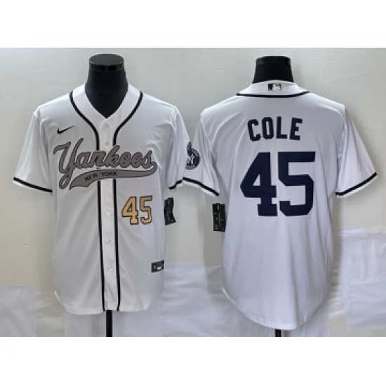 Men's New York Yankees 45 Gerrit Cole Number White Cool Base Stitched Baseball Jersey