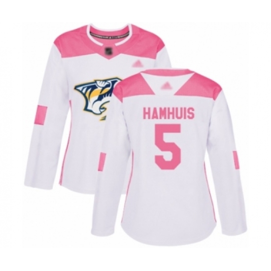 Women's Nashville Predators 5 Dan Hamhuis Authentic White Pink Fashion Hockey Jersey