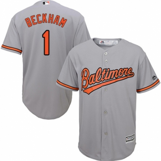 Youth Majestic Baltimore Orioles 1 Tim Beckham Replica Grey Road Cool Base MLB Jersey
