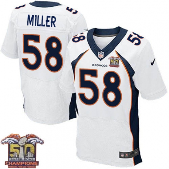 Men's Nike Denver Broncos 58 Von Miller Elite White Super Bowl 50 Champions NFL Jersey