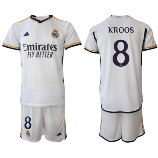 Men's Real Madrid 8 Kroos 2023-24 White Home Soccer Jersey