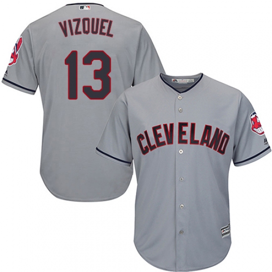 Youth Majestic Cleveland Indians 13 Omar Vizquel Replica Grey Road Cool Base MLB Jersey