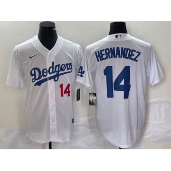 Men's Nike Los Angeles Dodgers 14 Enrique Hernandez Number White Stitched Cool Base Jersey