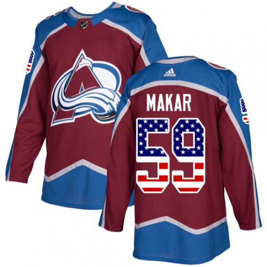 Men's Adidas Colorado Avalanche 59 Cale Makar Authentic Burgundy Red USA Flag Fashion NHL Jersey