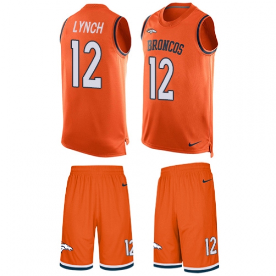 Men's Nike Denver Broncos 12 Paxton Lynch Limited Orange Tank Top Suit NFL Jersey