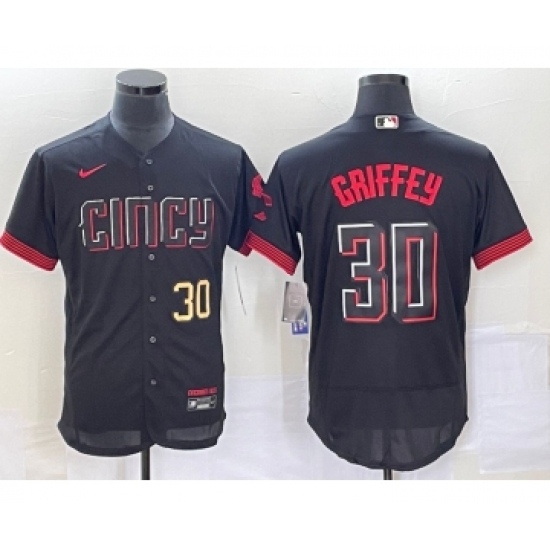 Men's Cincinnati Reds 30 Ken Griffey Jr Number Black 2023 City Connect Flex Base Stitched Jersey