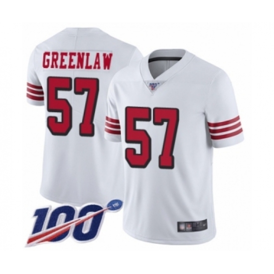 Men's San Francisco 49ers 57 Dre Greenlaw Limited White Rush Vapor Untouchable 100th Season Football Jersey
