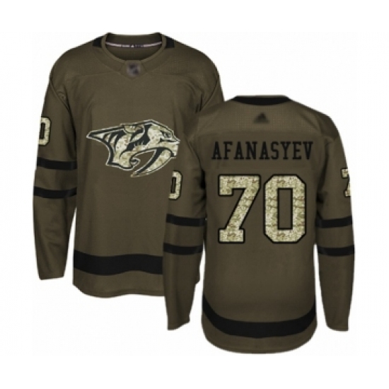 Men's Nashville Predators 70 Egor Afanasyev Authentic Green Salute to Service Hockey Jersey