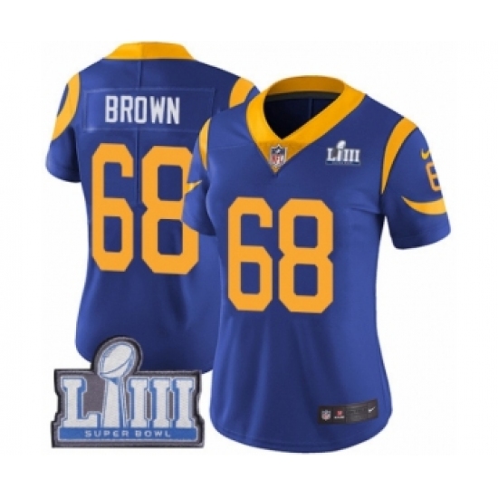 Women's Nike Los Angeles Rams 68 Jamon Brown Royal Blue Alternate Vapor Untouchable Limited Player Super Bowl LIII Bound NFL Jersey