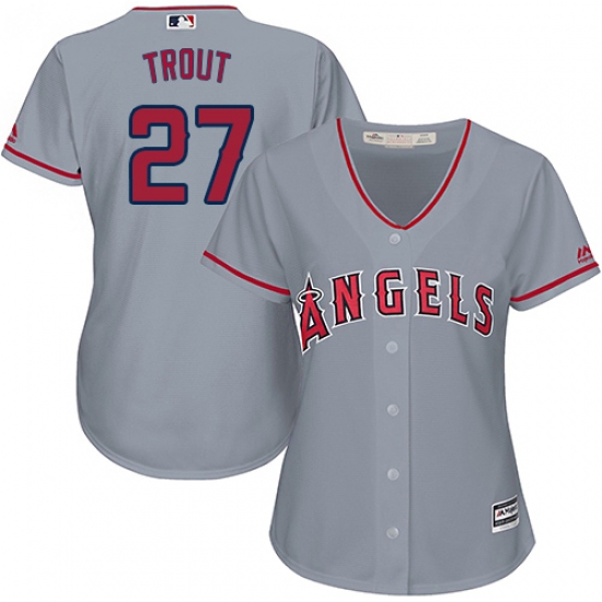 Women's Majestic Los Angeles Angels of Anaheim 27 Mike Trout Authentic Grey Road Cool Base MLB Jersey