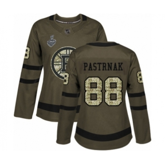 Women's Boston Bruins 88 David Pastrnak Authentic Green Salute to Service 2019 Stanley Cup Final Bound Hockey Jersey
