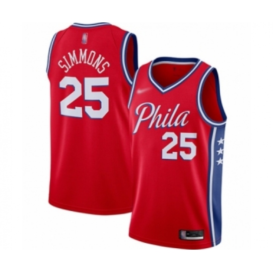 Youth Philadelphia 76ers 25 Ben Simmons Swingman Red Finished Basketball Jersey - Statement Edition