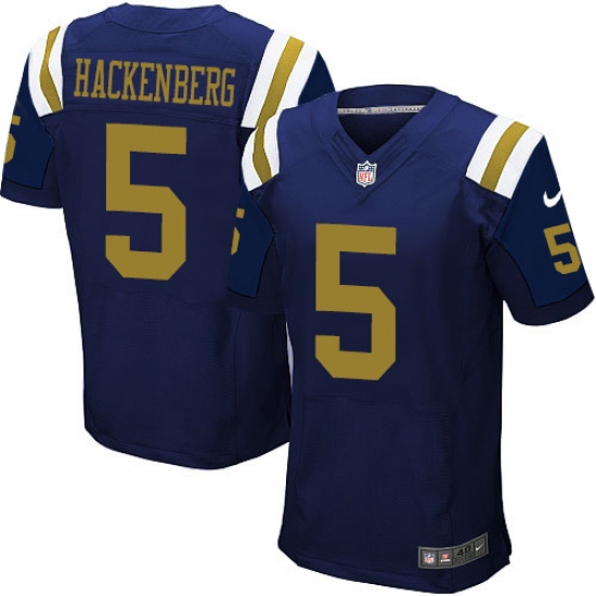 Men's Nike New York Jets 5 Christian Hackenberg Elite Navy Blue Alternate NFL Jersey