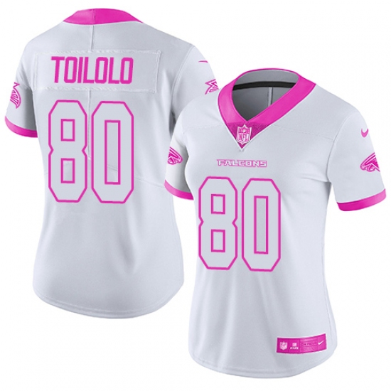 Women's Nike Atlanta Falcons 80 Levine Toilolo Limited White/Pink Rush Fashion NFL Jersey