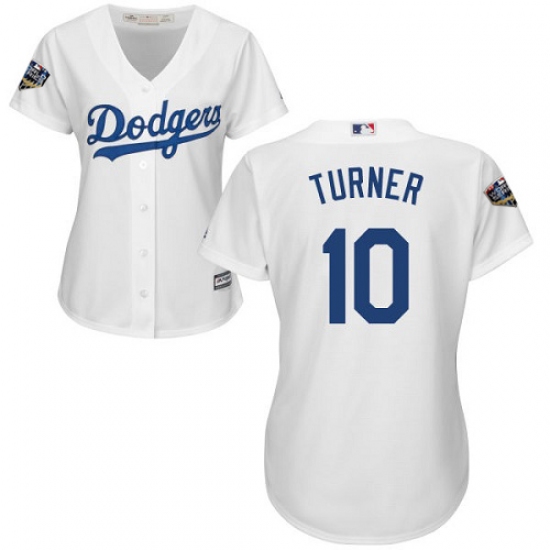 Women's Majestic Los Angeles Dodgers 10 Justin Turner Authentic White Home Cool Base 2018 World Series MLB Jersey