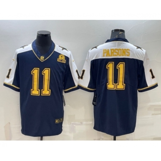 Men's Dallas Cowboys 11 Micah Parsons Navy Gold Edition With 1960 Patch Limited Stitched Football Jersey