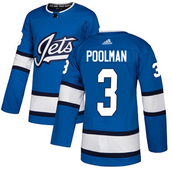 Men's Adidas Winnipeg Jets 3 Tucker Poolman Authentic Blue Alternate NHL Jersey
