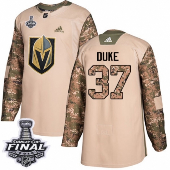 Youth Adidas Vegas Golden Knights 37 Reid Duke Authentic Camo Veterans Day Practice 2018 Stanley Cup Final NHL Jersey
