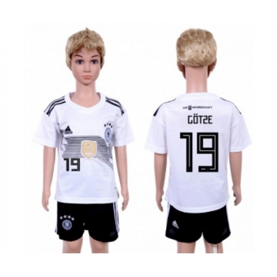 Germany 19 Gotze White Home Kid Soccer Country Jersey