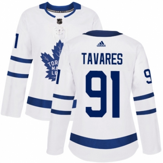 Women's Adidas Toronto Maple Leafs 91 John Tavares Authentic White Away NHL Jersey