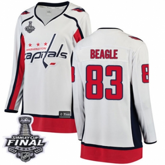 Women's Washington Capitals 83 Jay Beagle Fanatics Branded White Away Breakaway 2018 Stanley Cup Final NHL Jersey