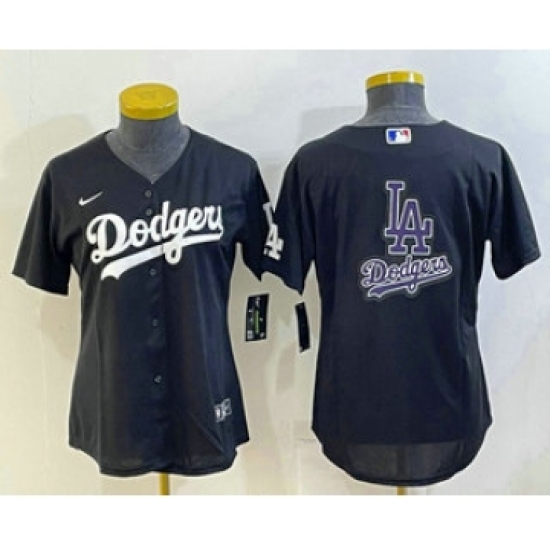 Women's Los Angeles Dodgers Big Logo Black MLB Cool Base Nike Jerseys
