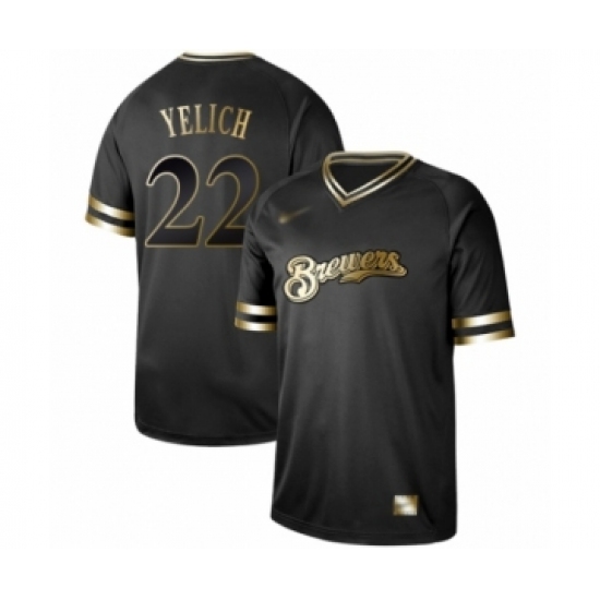 Men's Milwaukee Brewers 22 Christian Yelich Authentic Black Gold Fashion Baseball Jersey