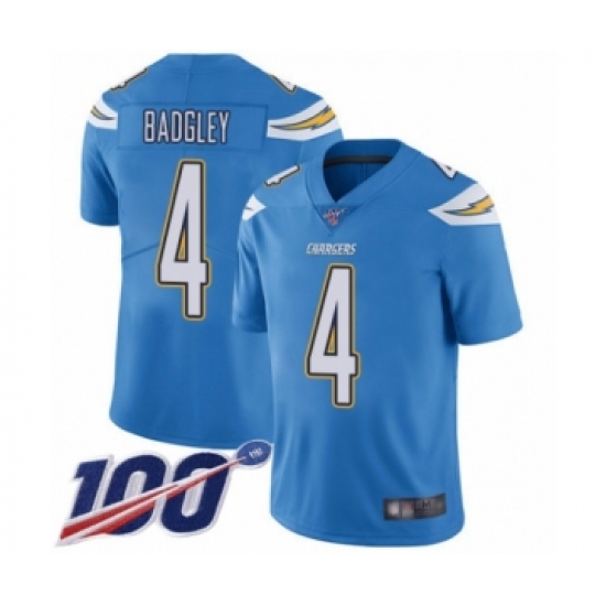 Men's Los Angeles Chargers 4 Michael Badgley Electric Blue Alternate Vapor Untouchable Limited Player 100th Season Football Jersey