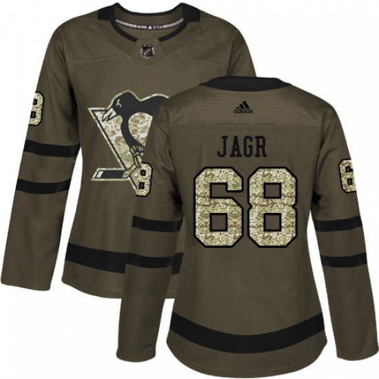 Women's Reebok Pittsburgh Penguins 68 Jaromir Jagr Authentic Green Salute to Service NHL Jersey