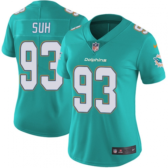Women's Nike Miami Dolphins 93 Ndamukong Suh Elite Aqua Green Team Color NFL Jersey