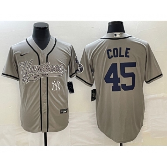 Men's New York Yankees 45 Gerrit Cole Gray Cool Base Stitched Baseball Jersey