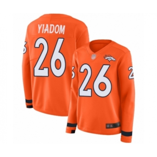 Women's Denver Broncos 26 Isaac Yiadom Limited Orange Therma Long Sleeve Football Jersey