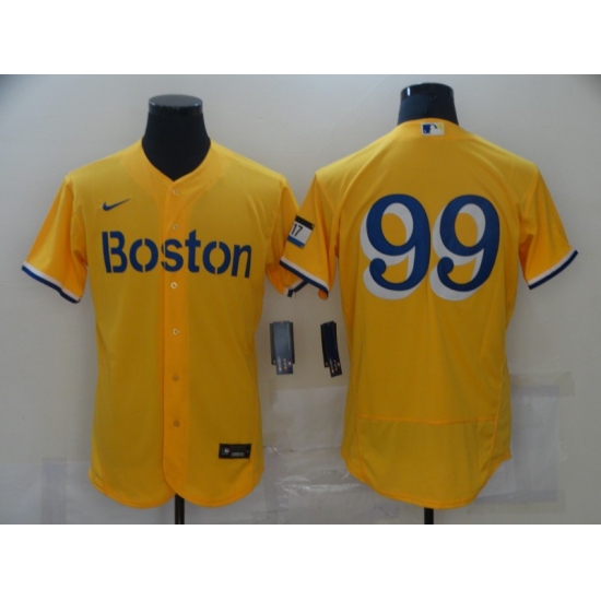 Men's Boston Red Sox 99 Alex Verdugo Nike Gold-Light Blue 2021 City Connect Jersey