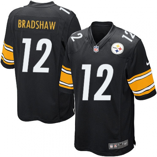 Men's Nike Pittsburgh Steelers 12 Terry Bradshaw Game Black Team Color NFL Jersey