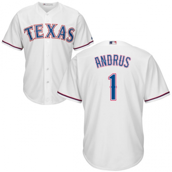 Men's Majestic Texas Rangers 1 Elvis Andrus Replica White Home Cool Base MLB Jersey