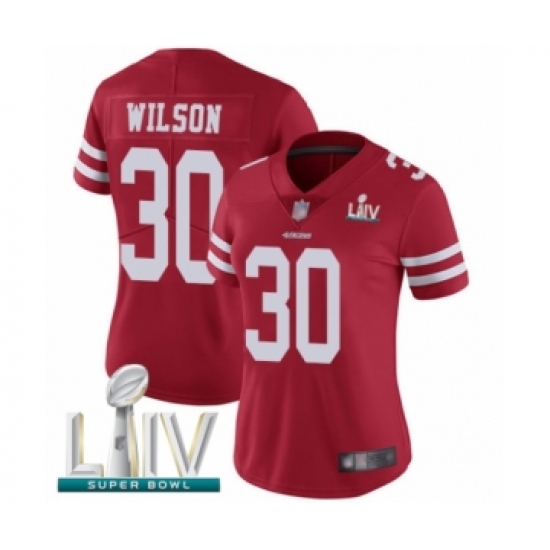 Women's San Francisco 49ers 30 Jeff Wilson Red Team Color Vapor Untouchable Limited Player Super Bowl LIV Bound Football Jersey