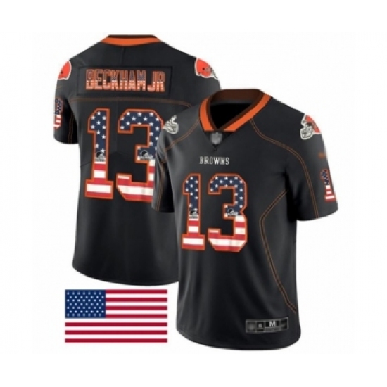 Men's Cleveland Browns 13 Odell Beckham Jr. Limited Black Rush USA Flag Football Jersey