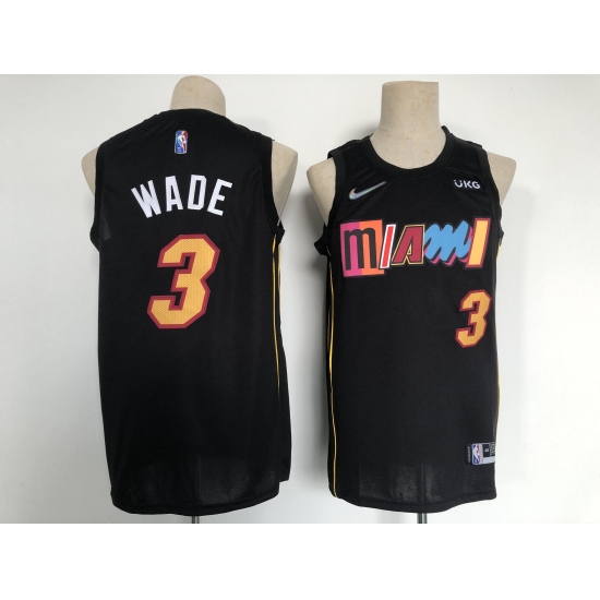 Men's Miami Heat 3 Dwyane Wade Black City Player Jersey
