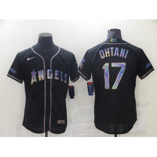 Men's Los Angeles Angels of Anaheim 17 Shohei Ohtani Black 2021 Iridescent Logo Jersey