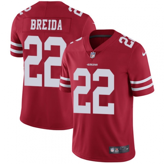 Men's Nike San Francisco 49ers 22 Matt Breida Red Team Color Vapor Untouchable Limited Player NFL Jersey
