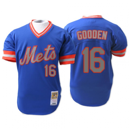 Men's Mitchell and Ness New York Mets 16 Dwight Gooden Replica Blue 1983 Throwback MLB Jersey